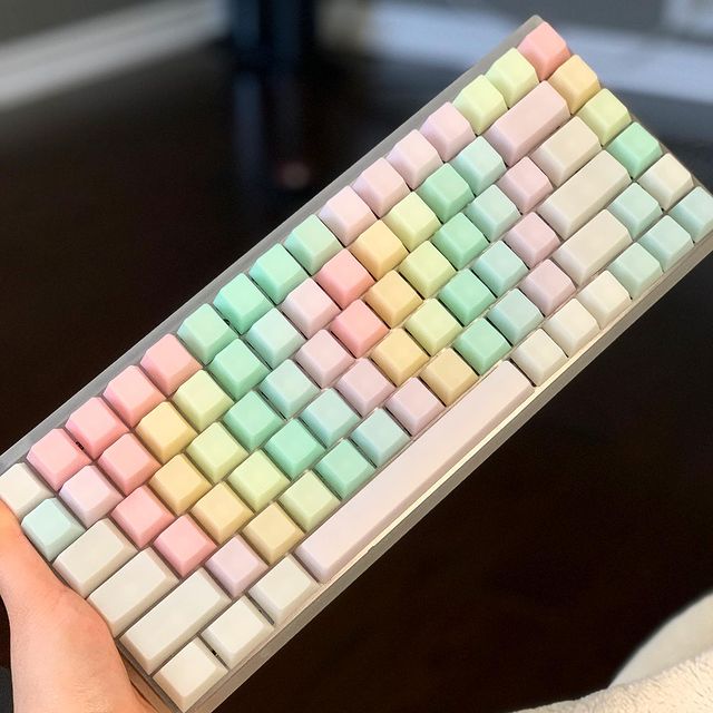 keyboard with assorted pastel keycaps